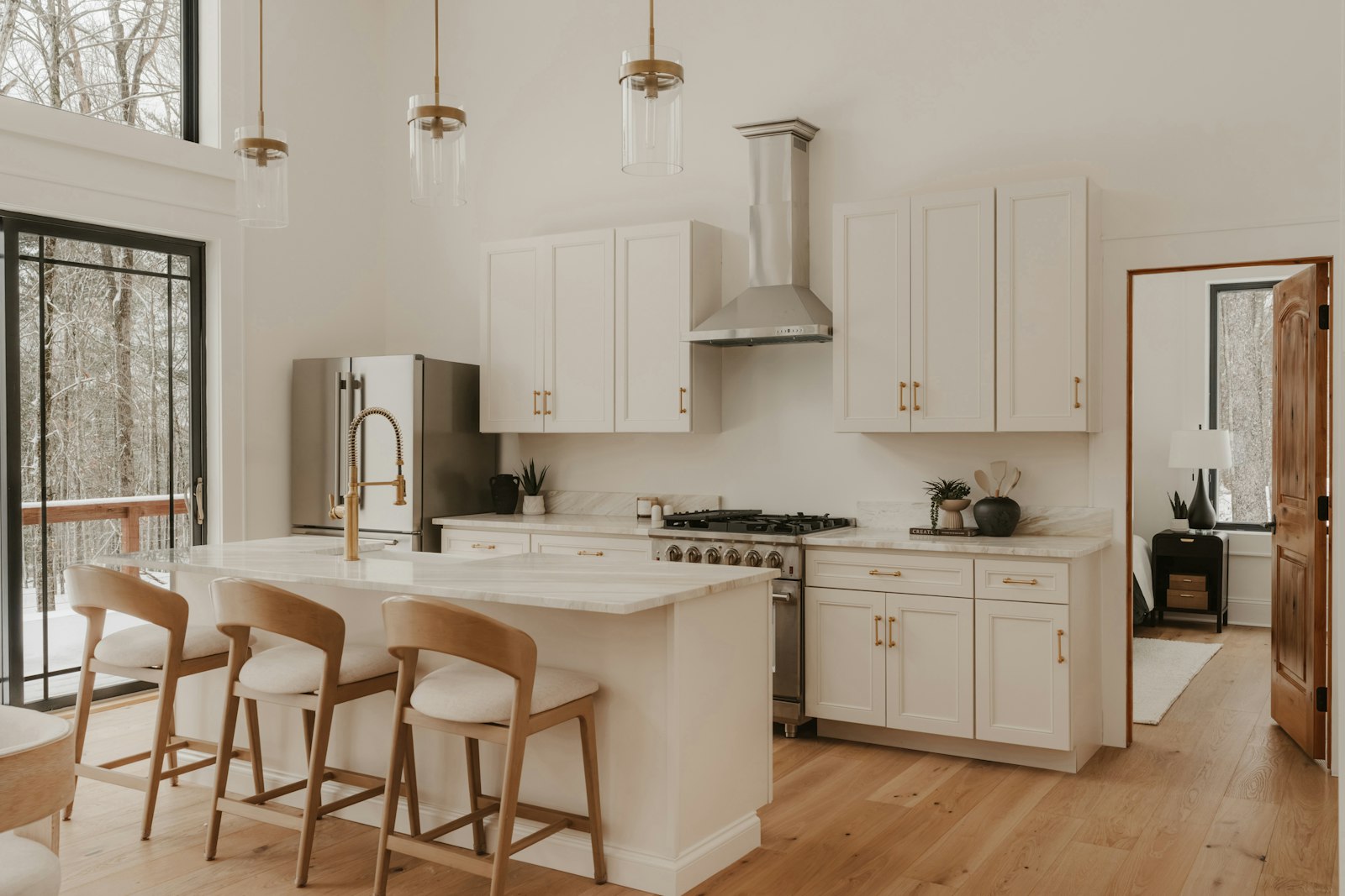 Warm white kitchen with natural wood accents
